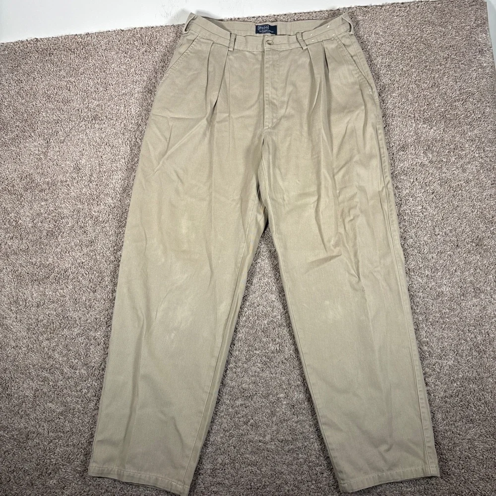 Polo Ralph‎ Lauren Mens 33x30 Vintage Pleated Chino Pants Khaki Tan Made in USA